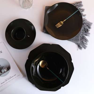 Black Dinnerware Sets  For Home Hotel Restaurant Ceramic Black Dinner Set Porcelain Round Black Plate