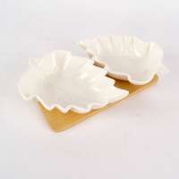 Leaf Shaped Dish Salad Fruit Dip White Ceramic Bowl Set Bowl Ceramic Set