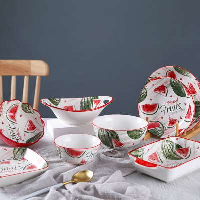 8pcs Porcelain Dinner Sets Watermelon Pattern Tableware Set Dinnerware with Ceramic Bakeware