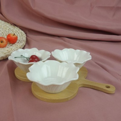 Dish Set White Ceramics Sauce Bowl with bamboo  Wholesale White Ceramic