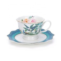 Vintage wave shape personalized porcelain cup and saucer set