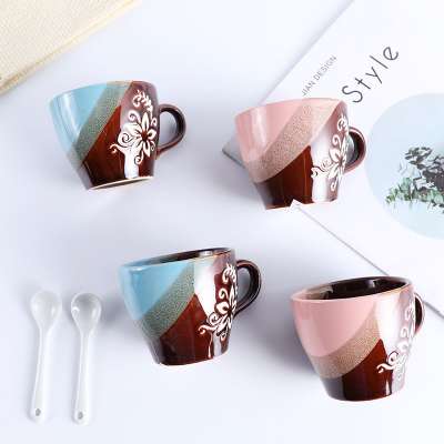 Ceramic Coffee Cups With Spoon 2pcs Coffee Cup Set Gift Coffee porcelain mugs With Handle