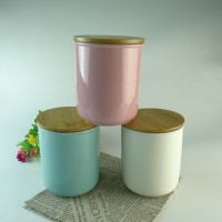 Home kitchen  large ceramic storage & canister Tablewares  spice candy candle jars with wooden lid