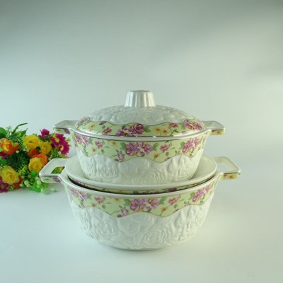 Round shape new design ceramic soup pot sets 2 pcs