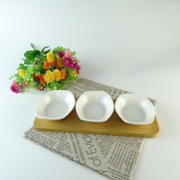 Kitchen ware custom dessert Snack plate with bamboo wood tray graceful dish ceramic plate Unique Porcelain Serving dish