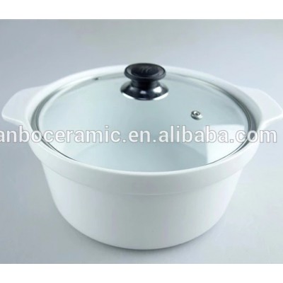 Great White Ceramic Cooking Pot With Two Handles, Porcelain Tureen With glass cover