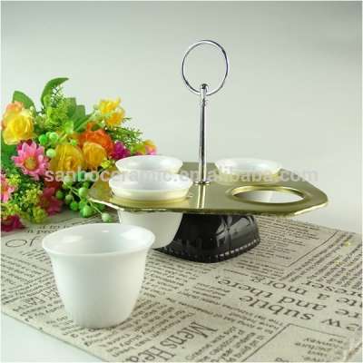 Factory Direct SANBO STOCK cheap wholesale golden stand ceramic Arabic wine cawa tea cup sets