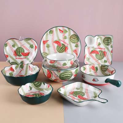 Watermelon Plate Dinner Ware Set Ceramic Fruit Ceramics Bowls