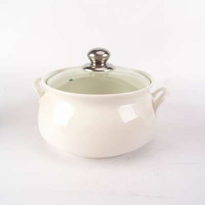 Wholesale white round cookware pot ceramic cooking pot with glass lid