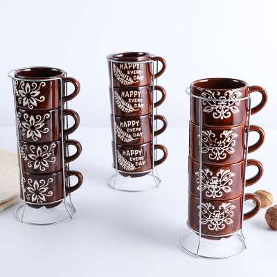 4pcs  Mugs Ceramic Factory Direct Sale Coffee Cup Set Ceramic Cup With Iron Frame